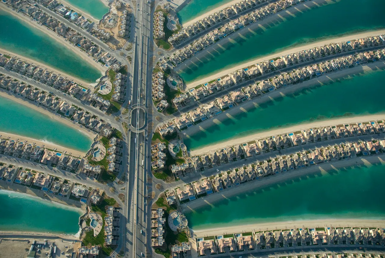 Palm Jumeirah aerial view with turquoise sea